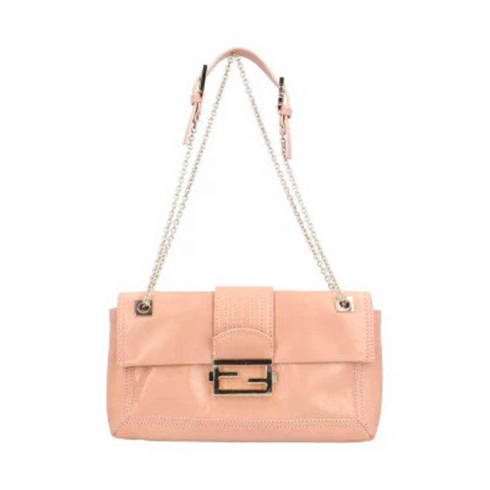 Fendi Baguette Shoulder Bag Leather Pink Double Chain